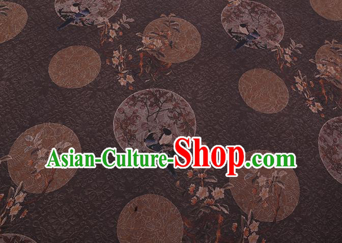 Chinese Classical Birds Pattern Brown Gambiered Guangdong Silk Traditional Cheongsam Watered Gauze Fabric Chinese Classical Birds Pattern Brown Gambiered Guangdong Silk Traditional Cheongsam Watered Gauze Fabric