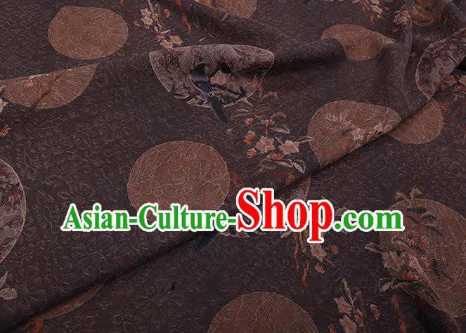 Chinese Classical Birds Pattern Brown Gambiered Guangdong Silk Traditional Cheongsam Watered Gauze Fabric Chinese Classical Birds Pattern Brown Gambiered Guangdong Silk Traditional Cheongsam Watered Gauze Fabric