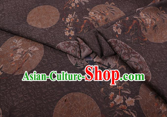 Chinese Classical Birds Pattern Brown Gambiered Guangdong Silk Traditional Cheongsam Watered Gauze Fabric Chinese Classical Birds Pattern Brown Gambiered Guangdong Silk Traditional Cheongsam Watered Gauze Fabric