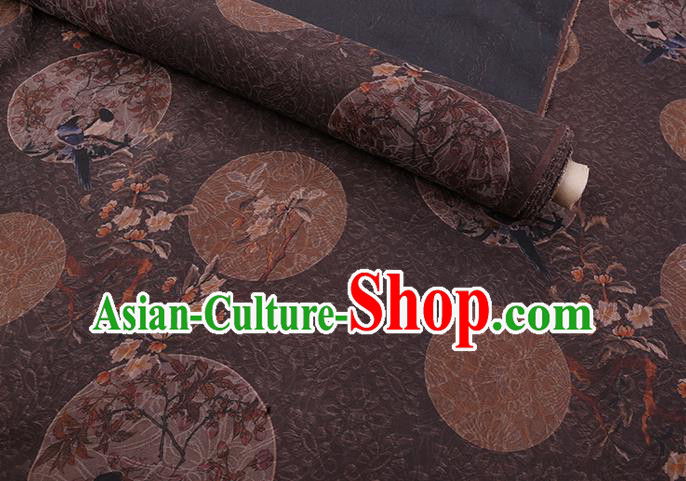 Chinese Classical Birds Pattern Brown Gambiered Guangdong Silk Traditional Cheongsam Watered Gauze Fabric Chinese Classical Birds Pattern Brown Gambiered Guangdong Silk Traditional Cheongsam Watered Gauze Fabric