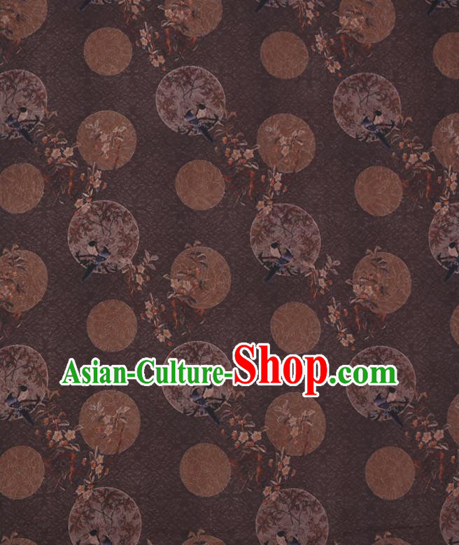 Chinese Classical Birds Pattern Brown Gambiered Guangdong Silk Traditional Cheongsam Watered Gauze Fabric Chinese Classical Birds Pattern Brown Gambiered Guangdong Silk Traditional Cheongsam Watered Gauze Fabric