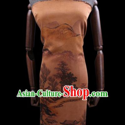 China Traditional Silk Fabric Classical Landscape Pattern Cheongsam Cloth Watered Gauze