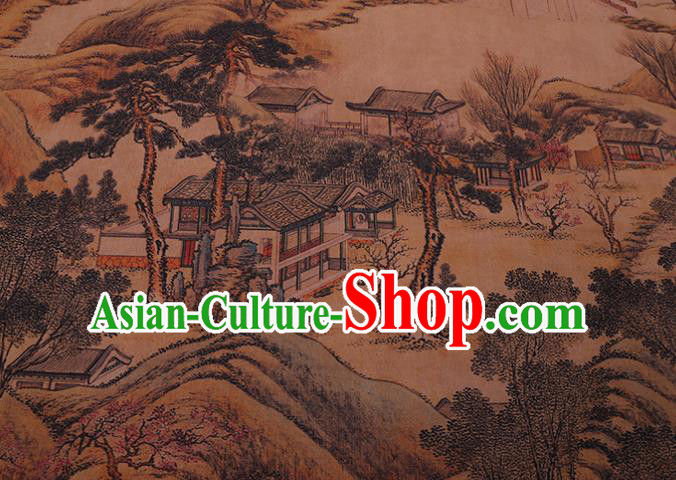 China Traditional Silk Fabric Classical Landscape Pattern Cheongsam Cloth Watered Gauze China Traditional Silk Fabric Classical Landscape Pattern Cheongsam Cloth Watered Gauze