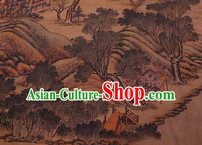 China Traditional Silk Fabric Classical Landscape Pattern Cheongsam Cloth Watered Gauze China Traditional Silk Fabric Classical Landscape Pattern Cheongsam Cloth Watered Gauze