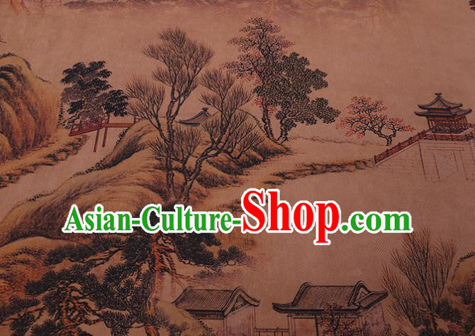 China Traditional Silk Fabric Classical Landscape Pattern Cheongsam Cloth Watered Gauze China Traditional Silk Fabric Classical Landscape Pattern Cheongsam Cloth Watered Gauze