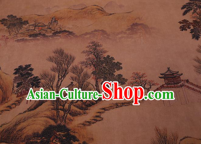 China Traditional Silk Fabric Classical Landscape Pattern Cheongsam Cloth Watered Gauze China Traditional Silk Fabric Classical Landscape Pattern Cheongsam Cloth Watered Gauze