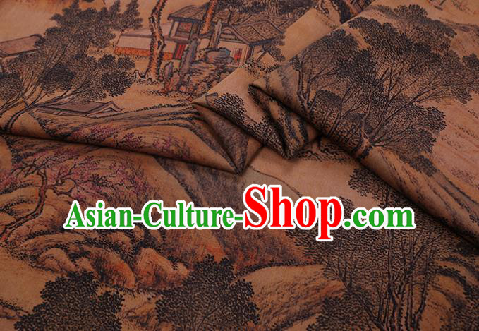 China Traditional Silk Fabric Classical Landscape Pattern Cheongsam Cloth Watered Gauze China Traditional Silk Fabric Classical Landscape Pattern Cheongsam Cloth Watered Gauze