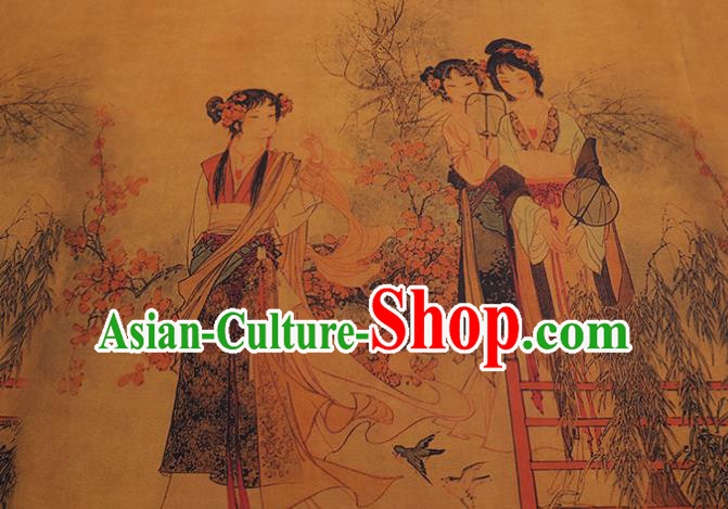 China Classical Noble Lady Pattern Yellow Silk Fabric Watered Gauze Traditional Cheongsam Cloth China Classical Noble Lady Pattern Yellow Silk Fabric Watered Gauze Traditional Cheongsam Cloth