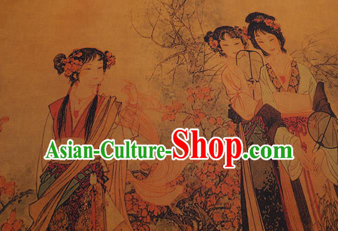 China Classical Noble Lady Pattern Yellow Silk Fabric Watered Gauze Traditional Cheongsam Cloth China Classical Noble Lady Pattern Yellow Silk Fabric Watered Gauze Traditional Cheongsam Cloth