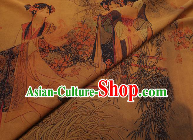 China Classical Noble Lady Pattern Yellow Silk Fabric Watered Gauze Traditional Cheongsam Cloth China Classical Noble Lady Pattern Yellow Silk Fabric Watered Gauze Traditional Cheongsam Cloth