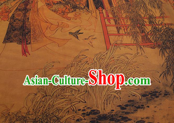 China Classical Noble Lady Pattern Yellow Silk Fabric Watered Gauze Traditional Cheongsam Cloth China Classical Noble Lady Pattern Yellow Silk Fabric Watered Gauze Traditional Cheongsam Cloth