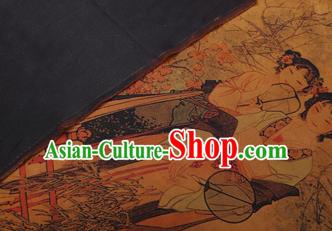 China Classical Noble Lady Pattern Yellow Silk Fabric Watered Gauze Traditional Cheongsam Cloth China Classical Noble Lady Pattern Yellow Silk Fabric Watered Gauze Traditional Cheongsam Cloth