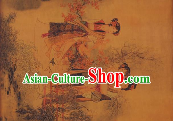 China Classical Noble Lady Pattern Yellow Silk Fabric Watered Gauze Traditional Cheongsam Cloth China Classical Noble Lady Pattern Yellow Silk Fabric Watered Gauze Traditional Cheongsam Cloth