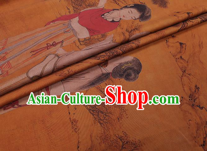 China Watered Gauze Traditional Cheongsam Cloth Classical Palace Lady Pattern Orange Silk Fabric China Watered Gauze Traditional Cheongsam Cloth Classical Palace Lady Pattern Orange Silk Fabric