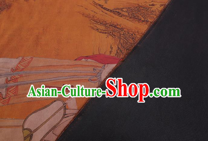 China Watered Gauze Traditional Cheongsam Cloth Classical Palace Lady Pattern Orange Silk Fabric China Watered Gauze Traditional Cheongsam Cloth Classical Palace Lady Pattern Orange Silk Fabric