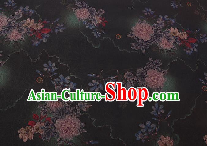 Chinese Traditional Cheongsam Watered Gauze Classical Flowers Pattern Black Gambiered Guangdong Silk Fabric Chinese Traditional Cheongsam Watered Gauze Classical Flowers Pattern Black Gambiered Guangdong Silk Fabric