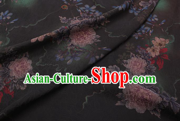 Chinese Traditional Cheongsam Watered Gauze Classical Flowers Pattern Black Gambiered Guangdong Silk Fabric Chinese Traditional Cheongsam Watered Gauze Classical Flowers Pattern Black Gambiered Guangdong Silk Fabric