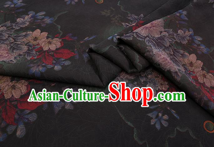 Chinese Traditional Cheongsam Watered Gauze Classical Flowers Pattern Black Gambiered Guangdong Silk Fabric Chinese Traditional Cheongsam Watered Gauze Classical Flowers Pattern Black Gambiered Guangdong Silk Fabric