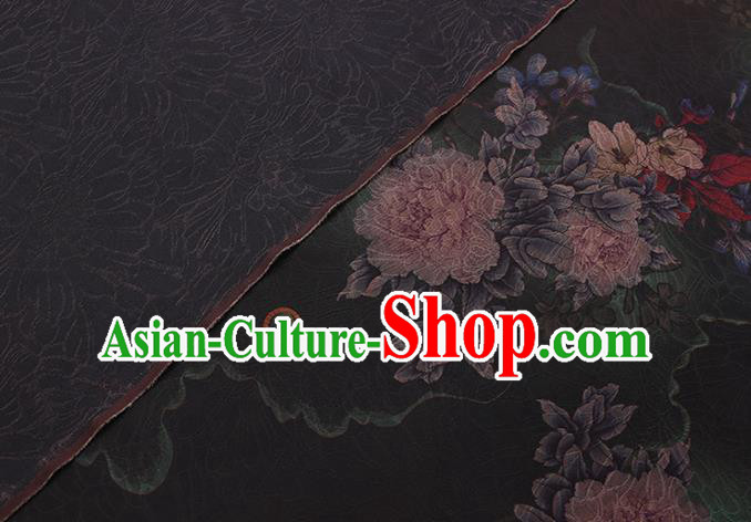 Chinese Traditional Cheongsam Watered Gauze Classical Flowers Pattern Black Gambiered Guangdong Silk Fabric Chinese Traditional Cheongsam Watered Gauze Classical Flowers Pattern Black Gambiered Guangdong Silk Fabric