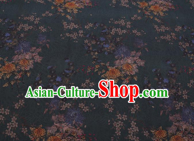 Chinese Traditional Cheongsam Gambiered Guangdong Watered Gauze Classical Chrysanthemum Pattern Dark Green Silk Fabric Chinese Traditional Cheongsam Gambiered Guangdong Watered Gauze Classical Chrysanthemum Pattern Dark Green Silk Fabric