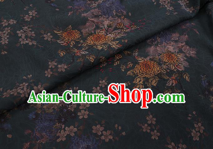 Chinese Traditional Cheongsam Gambiered Guangdong Watered Gauze Classical Chrysanthemum Pattern Dark Green Silk Fabric Chinese Traditional Cheongsam Gambiered Guangdong Watered Gauze Classical Chrysanthemum Pattern Dark Green Silk Fabric