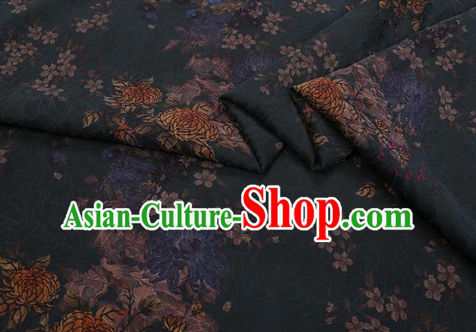 Chinese Traditional Cheongsam Gambiered Guangdong Watered Gauze Classical Chrysanthemum Pattern Dark Green Silk Fabric Chinese Traditional Cheongsam Gambiered Guangdong Watered Gauze Classical Chrysanthemum Pattern Dark Green Silk Fabric