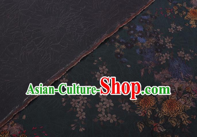 Chinese Traditional Cheongsam Gambiered Guangdong Watered Gauze Classical Chrysanthemum Pattern Dark Green Silk Fabric Chinese Traditional Cheongsam Gambiered Guangdong Watered Gauze Classical Chrysanthemum Pattern Dark Green Silk Fabric