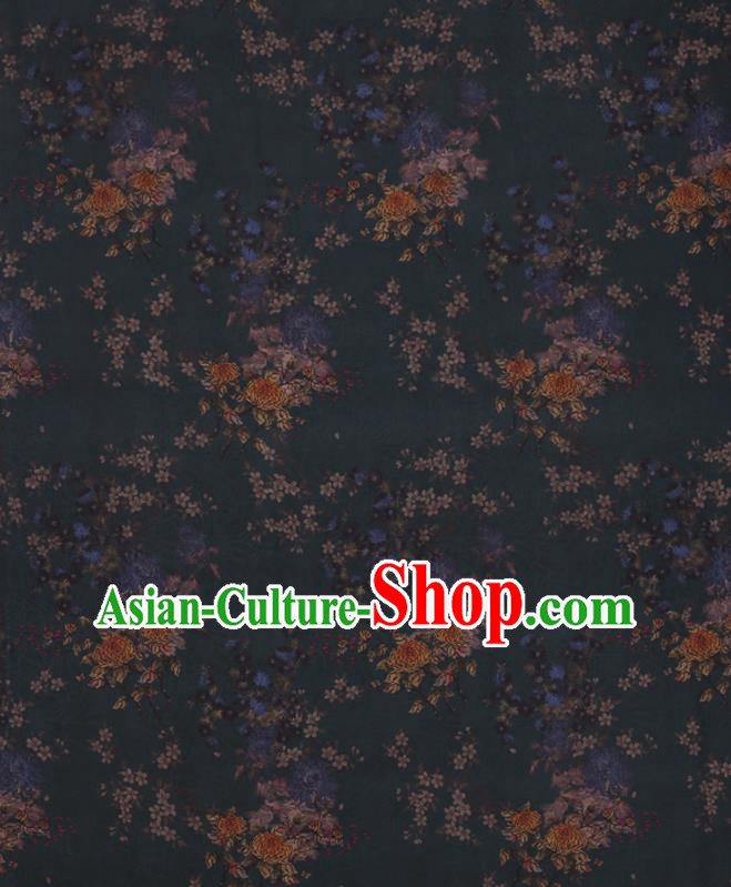 Chinese Traditional Cheongsam Gambiered Guangdong Watered Gauze Classical Chrysanthemum Pattern Dark Green Silk Fabric Chinese Traditional Cheongsam Gambiered Guangdong Watered Gauze Classical Chrysanthemum Pattern Dark Green Silk Fabric