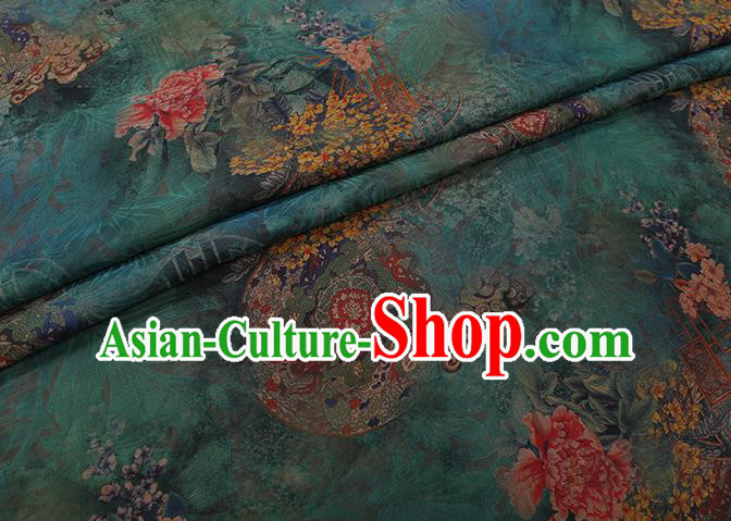Chinese Traditional Green Silk Fabric Classical Peony Pattern Cheongsam Gambiered Guangdong Gauze Chinese Traditional Green Silk Fabric Classical Peony Pattern Cheongsam Gambiered Guangdong Gauze