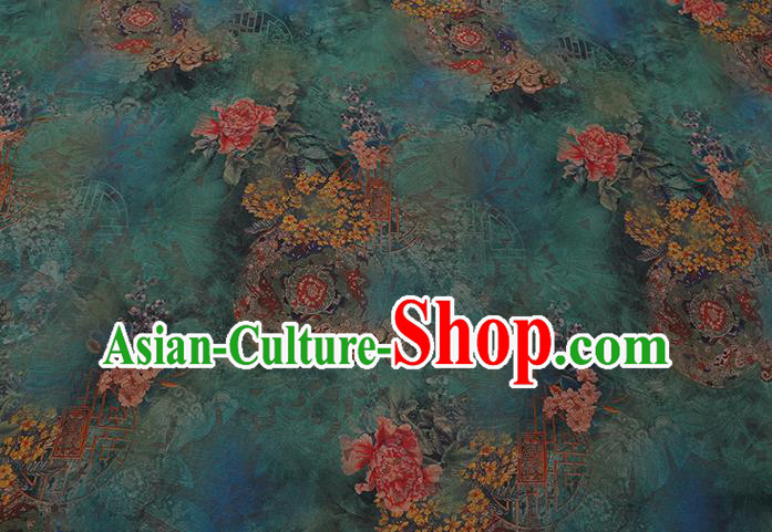 Chinese Traditional Green Silk Fabric Classical Peony Pattern Cheongsam Gambiered Guangdong Gauze Chinese Traditional Green Silk Fabric Classical Peony Pattern Cheongsam Gambiered Guangdong Gauze
