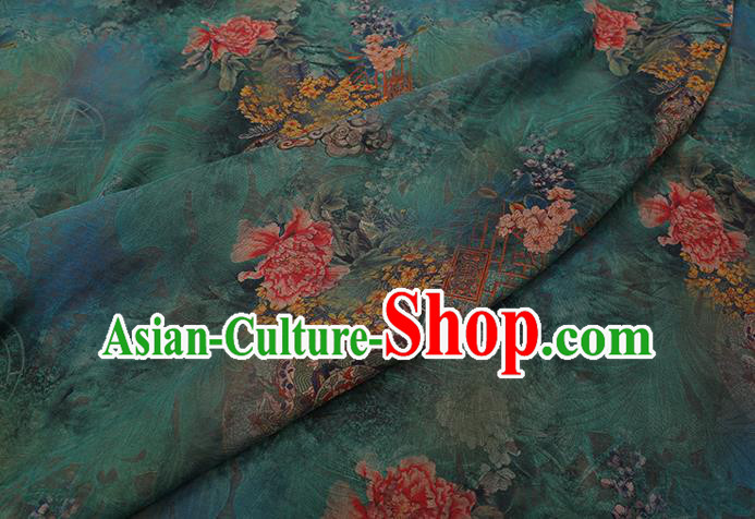 Chinese Traditional Green Silk Fabric Classical Peony Pattern Cheongsam Gambiered Guangdong Gauze Chinese Traditional Green Silk Fabric Classical Peony Pattern Cheongsam Gambiered Guangdong Gauze