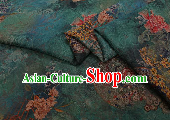 Chinese Traditional Green Silk Fabric Classical Peony Pattern Cheongsam Gambiered Guangdong Gauze Chinese Traditional Green Silk Fabric Classical Peony Pattern Cheongsam Gambiered Guangdong Gauze