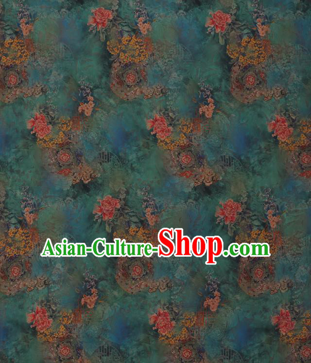 Chinese Traditional Green Silk Fabric Classical Peony Pattern Cheongsam Gambiered Guangdong Gauze Chinese Traditional Green Silk Fabric Classical Peony Pattern Cheongsam Gambiered Guangdong Gauze
