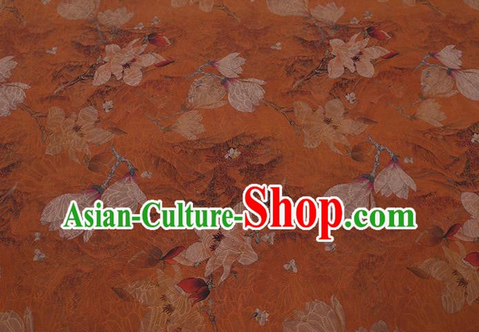 Chinese Traditional Cheongsam Silk Fabric Classical Mangnolia Pattern Orange Gambiered Guangdong Gauze Chinese Traditional Cheongsam Silk Fabric Classical Mangnolia Pattern Orange Gambiered Guangdong Gauze