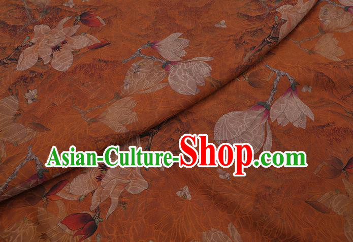 Chinese Traditional Cheongsam Silk Fabric Classical Mangnolia Pattern Orange Gambiered Guangdong Gauze Chinese Traditional Cheongsam Silk Fabric Classical Mangnolia Pattern Orange Gambiered Guangdong Gauze