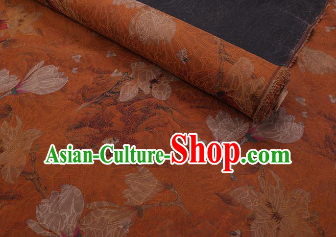 Chinese Traditional Cheongsam Silk Fabric Classical Mangnolia Pattern Orange Gambiered Guangdong Gauze Chinese Traditional Cheongsam Silk Fabric Classical Mangnolia Pattern Orange Gambiered Guangdong Gauze
