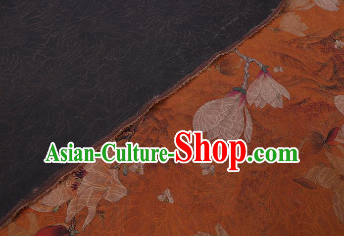 Chinese Traditional Cheongsam Silk Fabric Classical Mangnolia Pattern Orange Gambiered Guangdong Gauze Chinese Traditional Cheongsam Silk Fabric Classical Mangnolia Pattern Orange Gambiered Guangdong Gauze