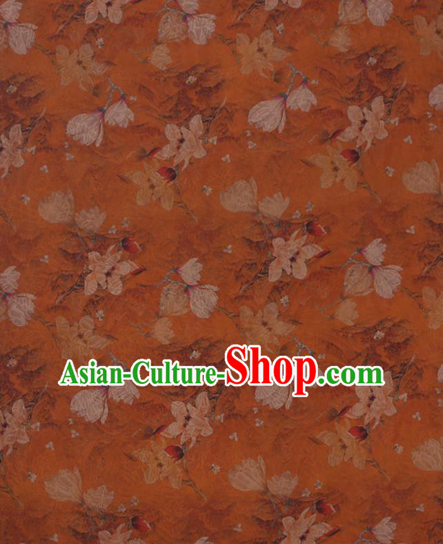 Chinese Traditional Cheongsam Silk Fabric Classical Mangnolia Pattern Orange Gambiered Guangdong Gauze Chinese Traditional Cheongsam Silk Fabric Classical Mangnolia Pattern Orange Gambiered Guangdong Gauze