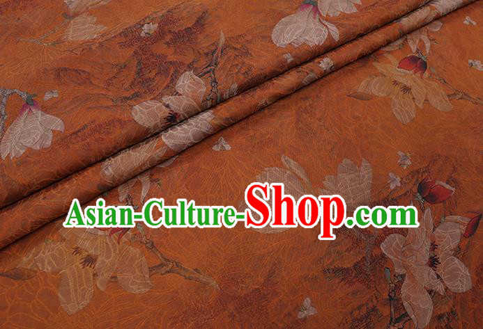 Chinese Traditional Cheongsam Silk Fabric Classical Mangnolia Pattern Orange Gambiered Guangdong Gauze Chinese Traditional Cheongsam Silk Fabric Classical Mangnolia Pattern Orange Gambiered Guangdong Gauze