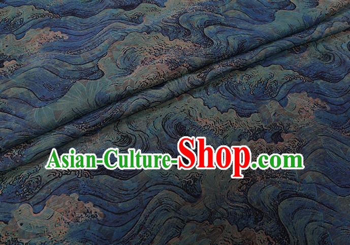 Chinese Traditional Classical Sea Wave Pattern Blue Gambiered Guangdong Gauze Cheongsam Silk Fabric Chinese Traditional Classical Sea Wave Pattern Blue Gambiered Guangdong Gauze Cheongsam Silk Fabric