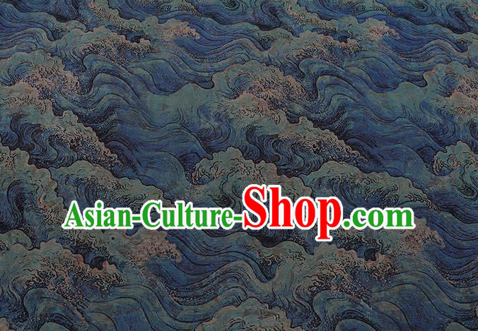 Chinese Traditional Classical Sea Wave Pattern Blue Gambiered Guangdong Gauze Cheongsam Silk Fabric Chinese Traditional Classical Sea Wave Pattern Blue Gambiered Guangdong Gauze Cheongsam Silk Fabric