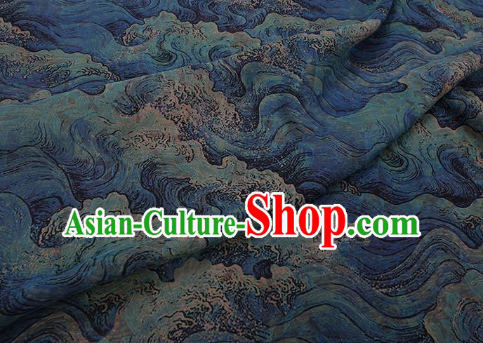 Chinese Traditional Classical Sea Wave Pattern Blue Gambiered Guangdong Gauze Cheongsam Silk Fabric Chinese Traditional Classical Sea Wave Pattern Blue Gambiered Guangdong Gauze Cheongsam Silk Fabric