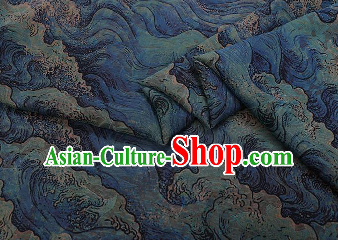 Chinese Traditional Classical Sea Wave Pattern Blue Gambiered Guangdong Gauze Cheongsam Silk Fabric Chinese Traditional Classical Sea Wave Pattern Blue Gambiered Guangdong Gauze Cheongsam Silk Fabric