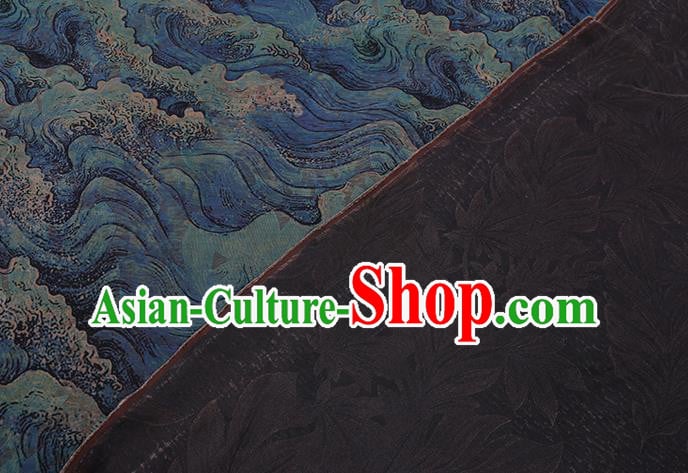 Chinese Traditional Classical Sea Wave Pattern Blue Gambiered Guangdong Gauze Cheongsam Silk Fabric Chinese Traditional Classical Sea Wave Pattern Blue Gambiered Guangdong Gauze Cheongsam Silk Fabric