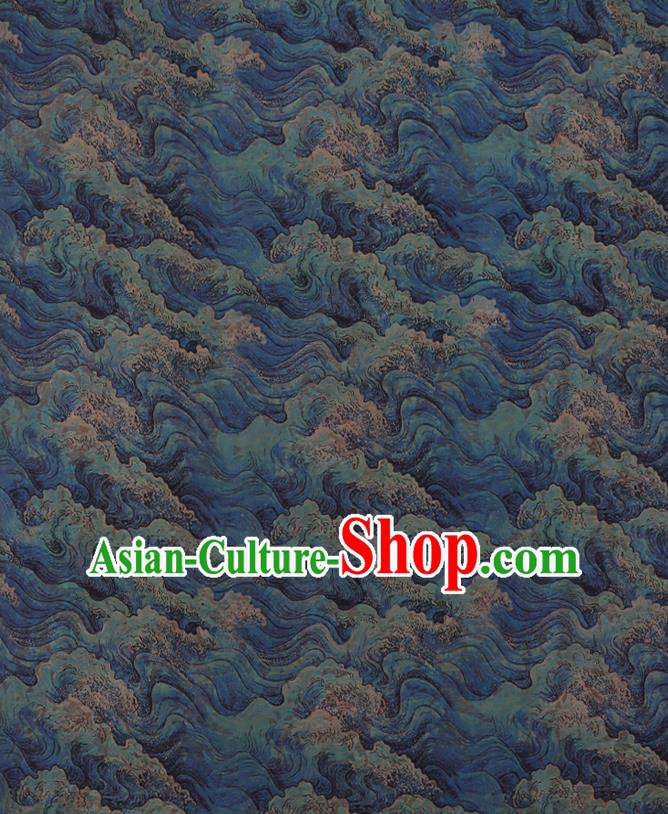 Chinese Traditional Classical Sea Wave Pattern Blue Gambiered Guangdong Gauze Cheongsam Silk Fabric Chinese Traditional Classical Sea Wave Pattern Blue Gambiered Guangdong Gauze Cheongsam Silk Fabric