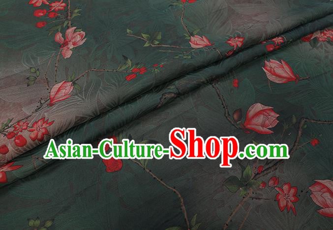 Chinese Classical Mangnolia Pattern Green Gambiered Guangdong Gauze Traditional Cheongsam Silk Fabric Chinese Classical Mangnolia Pattern Green Gambiered Guangdong Gauze Traditional Cheongsam Silk Fabric