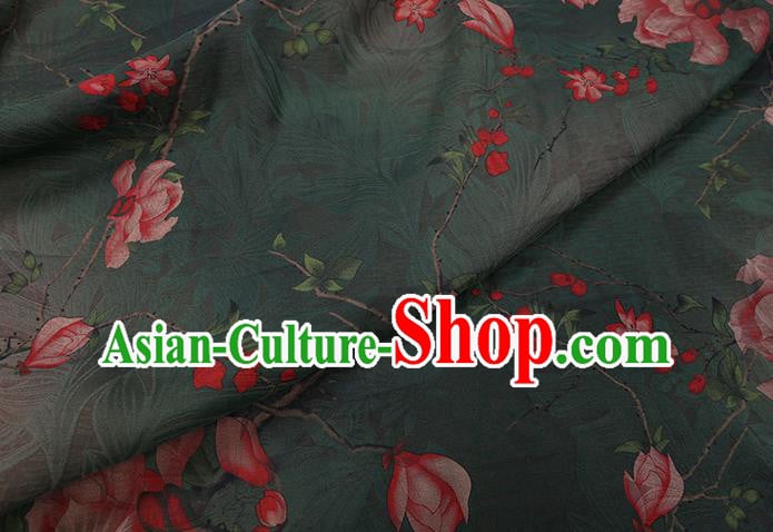 Chinese Classical Mangnolia Pattern Green Gambiered Guangdong Gauze Traditional Cheongsam Silk Fabric Chinese Classical Mangnolia Pattern Green Gambiered Guangdong Gauze Traditional Cheongsam Silk Fabric