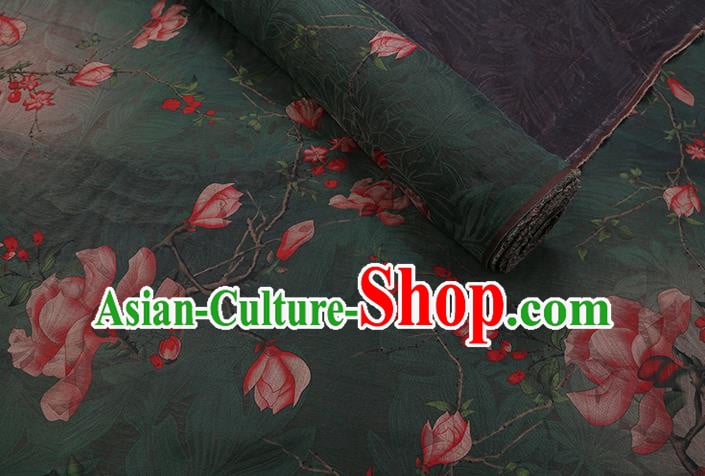 Chinese Classical Mangnolia Pattern Green Gambiered Guangdong Gauze Traditional Cheongsam Silk Fabric Chinese Classical Mangnolia Pattern Green Gambiered Guangdong Gauze Traditional Cheongsam Silk Fabric