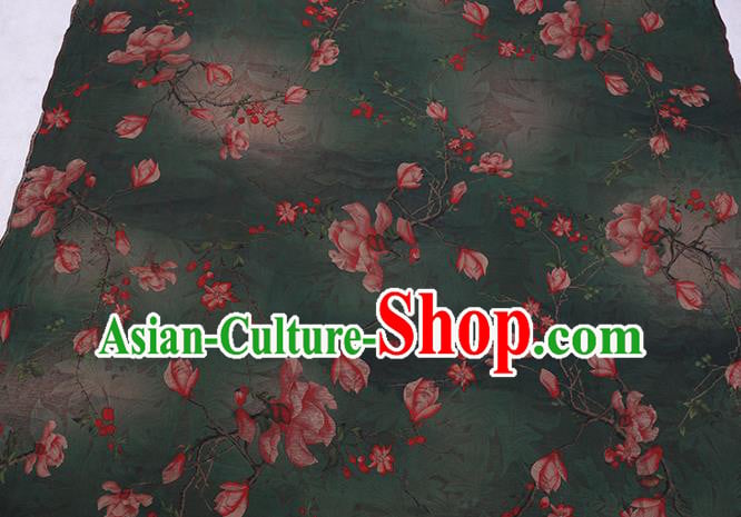 Chinese Classical Mangnolia Pattern Green Gambiered Guangdong Gauze Traditional Cheongsam Silk Fabric Chinese Classical Mangnolia Pattern Green Gambiered Guangdong Gauze Traditional Cheongsam Silk Fabric