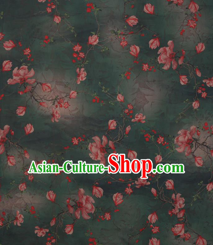 Chinese Classical Mangnolia Pattern Green Gambiered Guangdong Gauze Traditional Cheongsam Silk Fabric Chinese Classical Mangnolia Pattern Green Gambiered Guangdong Gauze Traditional Cheongsam Silk Fabric